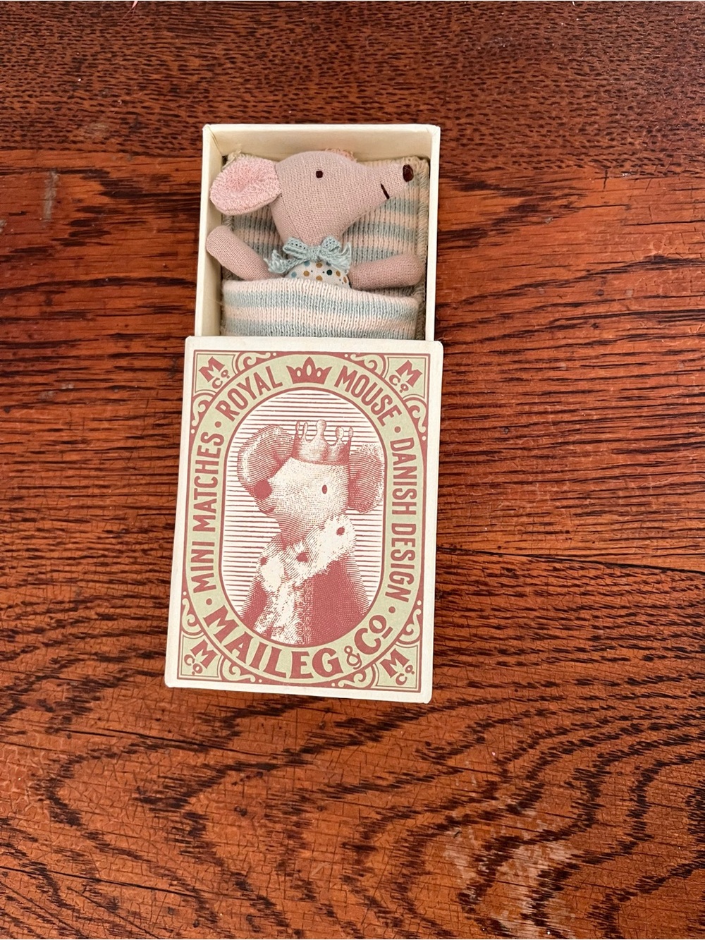 Maileg Sleepy Wakey Baby Mouse in Matchbox